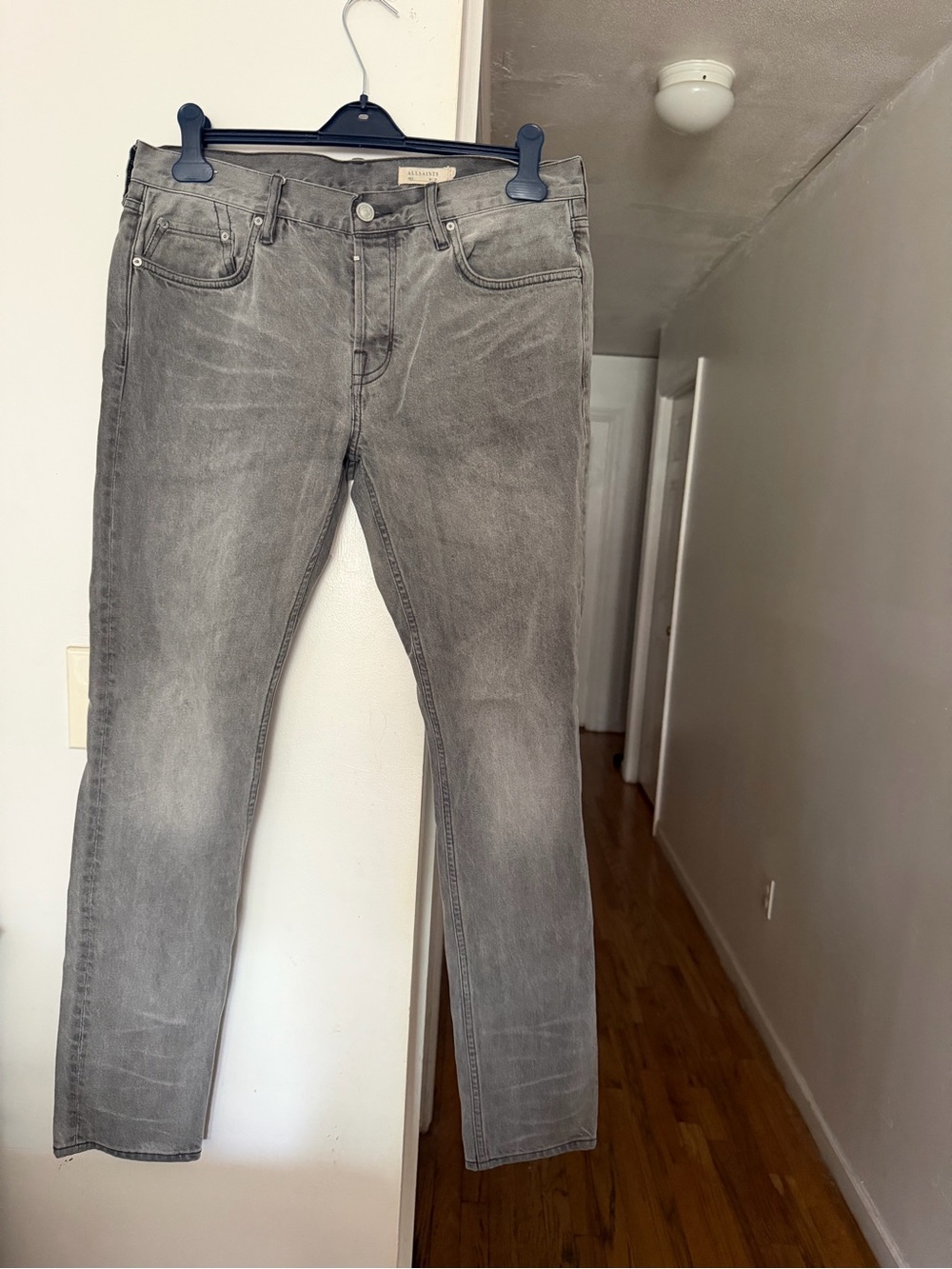 AllSaints Men's Grey Slim Straight Jeans